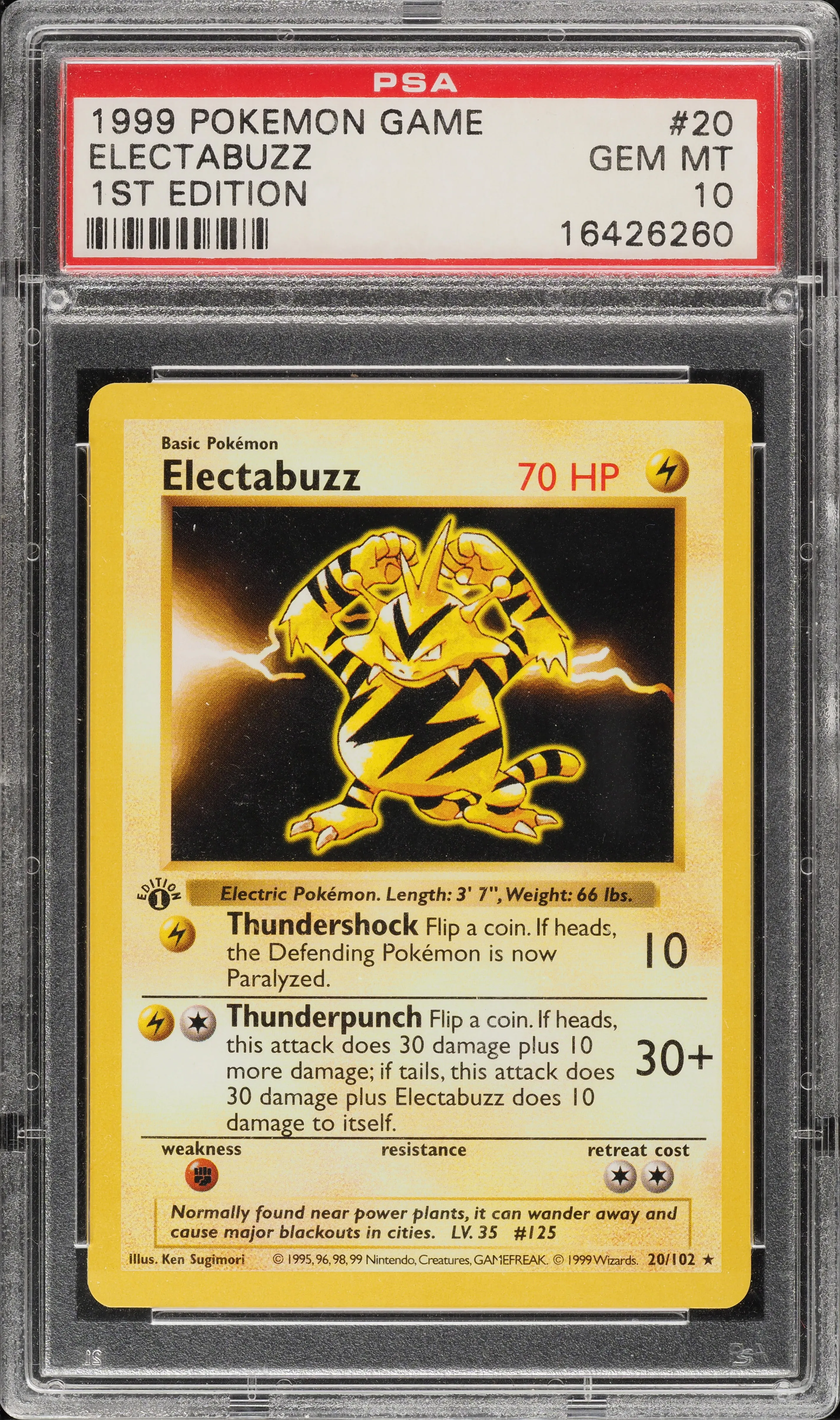 1999 Pokemon Base Set Shadowless 1st Edition Electabuzz #20 PSA 